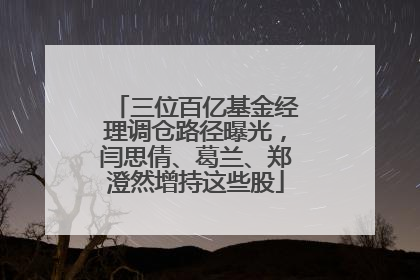 三位百亿基金经理调仓路径曝光，闫思倩、葛兰、郑澄然增持这些股