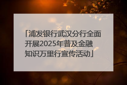 浦发银行武汉分行全面开展2025年普及金融知识万里行宣传活动